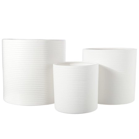 URBAN TRENDS COLLECTION Ceramic Round Pot with Ribbed Pattern Body Matte White Set of 3 10999